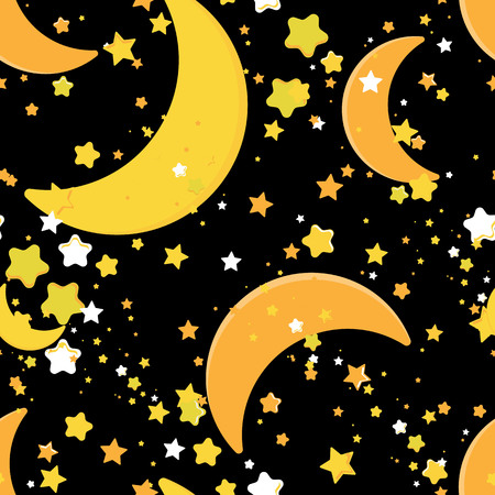 Seamless repeating background with stars and crescentのイラスト素材