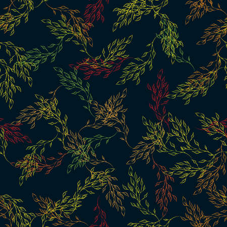 Seamless repeating autumn pattern of twigs and leavesのイラスト素材