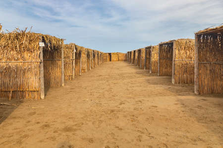 Pergolas made of thin bamboo on the beach