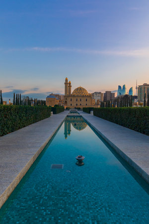 Sunset in one of the parks in Bakuの写真素材