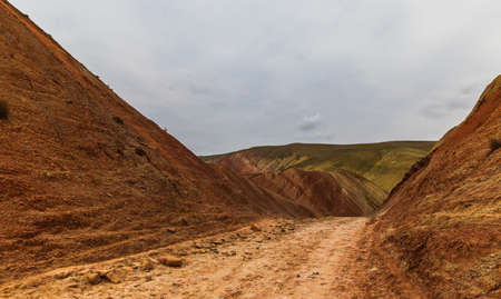 Colored mountains of Khizi in Azerbaijan like gingerbreadの写真素材