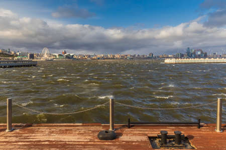 Storm on the coast of the Caspian Sea in Baku