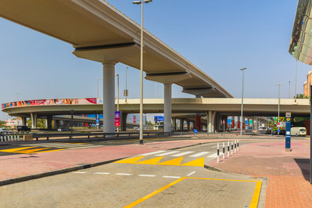 Dubai, UAE - March 04, 2021: Road bridges and junctions in one of the districts of Dubaiのeditorial素材