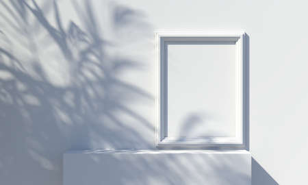 Picture frame on the wall and a falling shadow from a tree on it. 3d rendering