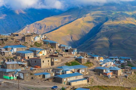 Houses in the village of Khinalig made of river stonesの写真素材