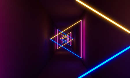 Futuristic tunnel fluorescent lighting. 3d renderingの写真素材