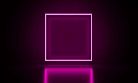 3d neon square on a dark backgroundの写真素材