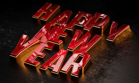 3d background with inscriptions happy new year. 3d renderingの写真素材