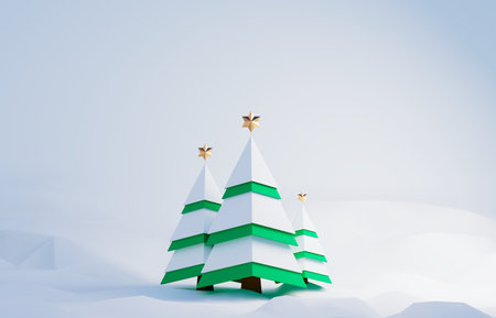 3d cartoon christmas trees. 3d renderingの写真素材