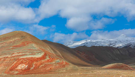 Colored red mountains in the Khizi region in Azerbaijanの写真素材