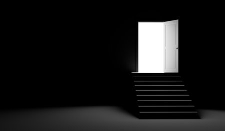 Open door in a dark room. 3d renderの写真素材