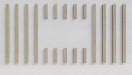Wooden slats on a white wall. 3d rendering
