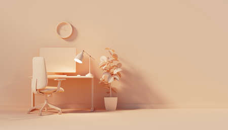 Minimal office table desk. 3d renderの写真素材
