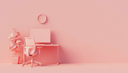 Minimal office table desk. 3d renderの写真素材