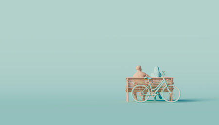 3d concept on a love theme. A couple is sitting on a bench. 3d renderの写真素材