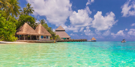 Villas on one of the islands in the Maldives