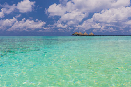 Villas on one of the islands in the Maldivesの写真素材