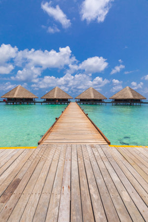 Villas on one of the islands in the Maldivesの写真素材