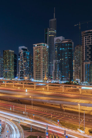 Streets of Dubai at nightの写真素材