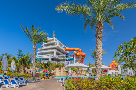 View of the water park in Dubai on the islandの写真素材