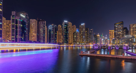 Dubai Marina at nightの写真素材