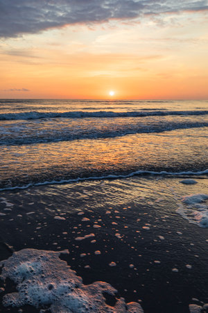 Sunrise on the Caspian Sea coastの写真素材
