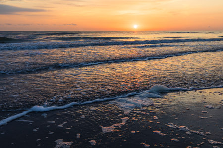Sunrise on the Caspian Sea coastの写真素材