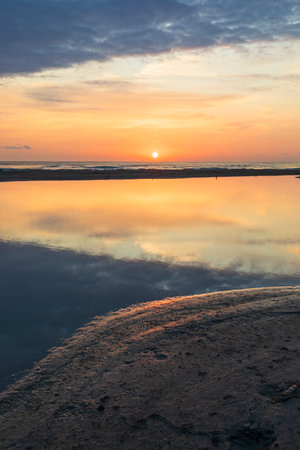 Sunrise on the Caspian Sea coastの写真素材