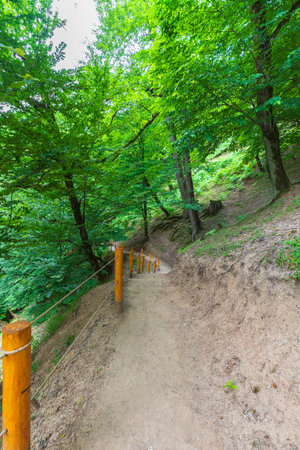 Mountain path to the Shirhal waterfallの写真素材