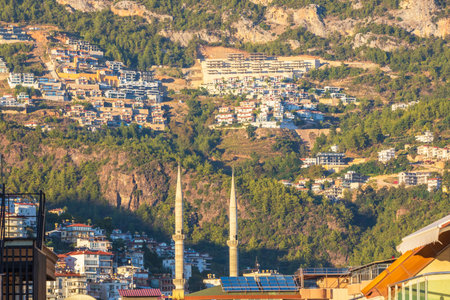 Mountainside houses in Turkeyの写真素材