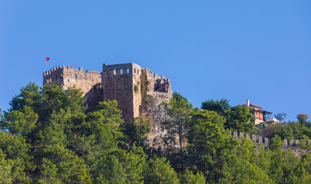 Panorama of the Alanya fortress on the mountainの写真素材