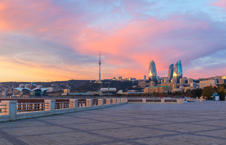 A view of Baku at dawnの写真素材