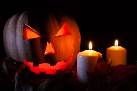 Pumpkin with candlesの写真素材