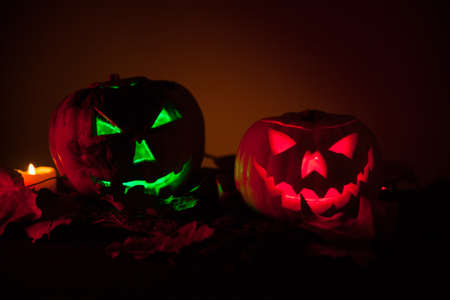 two halloween pumpkinの写真素材