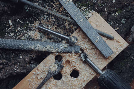 tools for wood in the workshopの写真素材