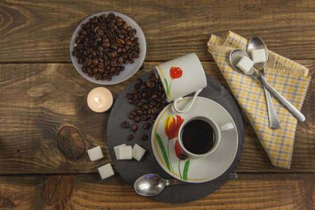 Fresh coffee on the tableの写真素材