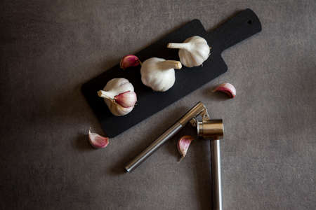 Red garlic in a desing kitchenの写真素材