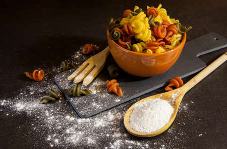 Ingredients for cooking Italian pastaの写真素材