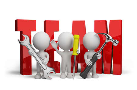 3D people with a tool in the hands of. 3d image. White background.の写真素材