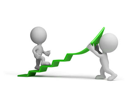 Businessman moving up on the green arrow. 3d image. White background.の写真素材