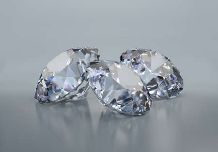 Three big beautiful diamonds on a dark background. 3d image. Dark background.の写真素材
