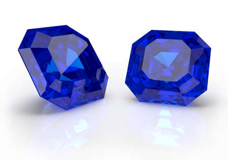 Precious stones, two large, beautiful sapphires. 3d image. Light background.の写真素材