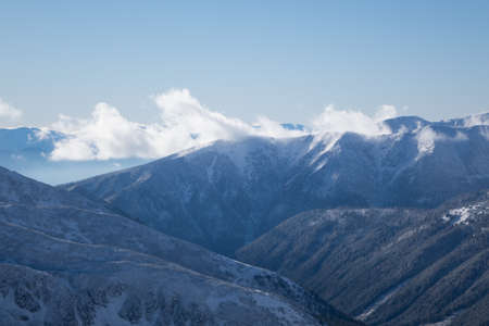 Mountain landscape with snow and clear blue skyの写真素材