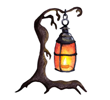 vintage painted lantern with watercolorの写真素材