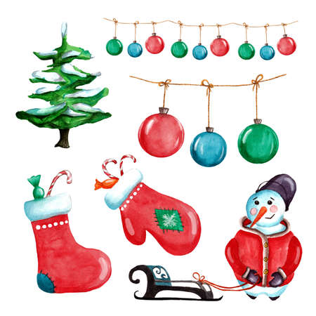 Christmas tree, a snowman, a snowman, a snowman, a snowman, a snowman, a snowman, a snowmanの写真素材