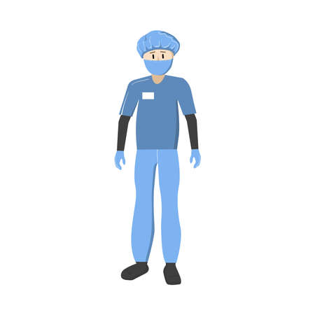 Vector illustration Doctor in uniform and mask. Drawn in flat style in color, isolated on a white background. To create a design, to create print designs on a medical theme.のイラスト素材