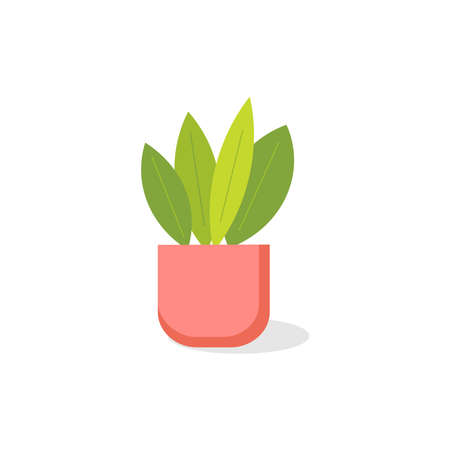Vector illustration of a green plant in a red pot. Drawn in flat style in bright colors. For creating posters, printing on fabric, prints, stickers and various designsのイラスト素材