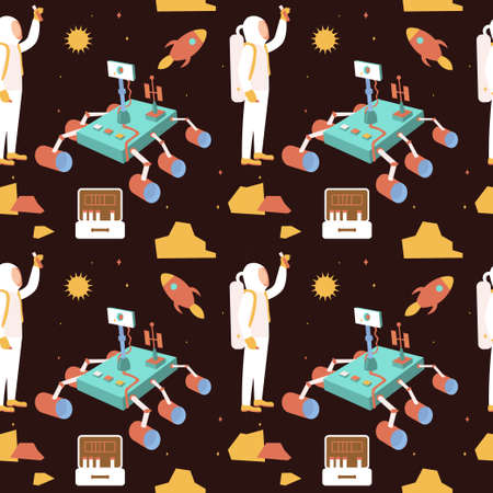 Seamless pattern on the theme of space. stars and the Martian surface. Kids pattern for bedding, fabric, for use as a print on clothes, wrapping paper and other designs for kids.のイラスト素材