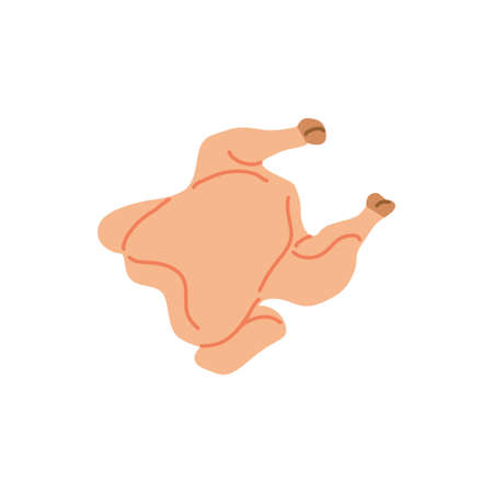 Whole chicken isolated on a white background. Vector clipart with whole fresh chicken for menu design, packaging design. Poultry meat icon for farm products drawn in cartoon style.のイラスト素材