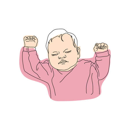Illustration of a sleeping baby. Newborn sleeping baby in line graphic. Sweetly sleeping toddler. Icons with sleeping babies. Vector illustration concept time for bed. Cute babies see dreams.のイラスト素材